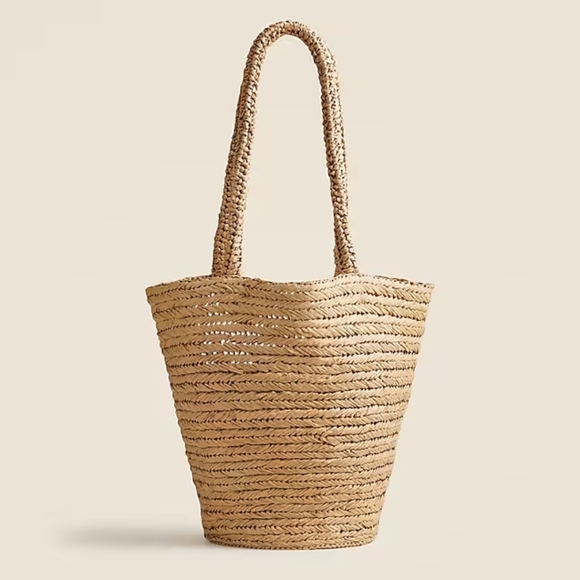 New! J. Crew Malta Handwoven Straw Bucket Tote NWOT - Picture 1 of 15